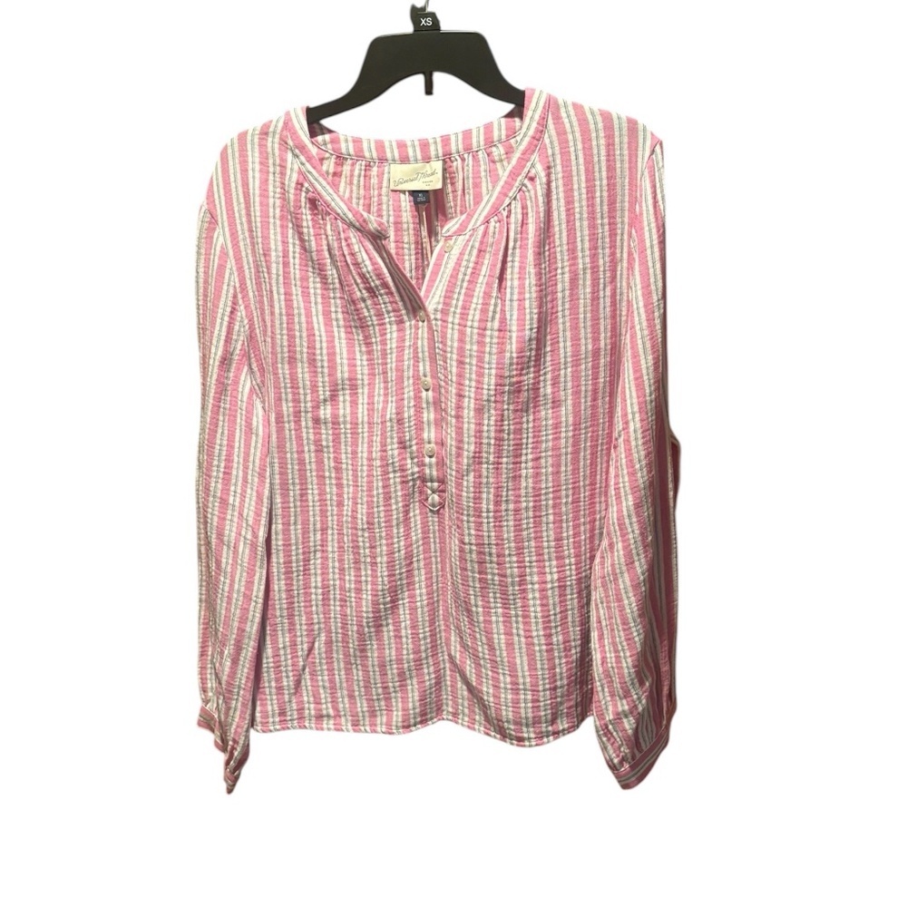 Universal Thread Women's Striped Long Sleeve Half Placket Blouse  XL NWT